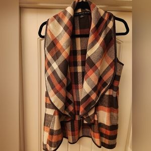 Hyfve plaid vest womens (Size M). Orange, browns and cream.